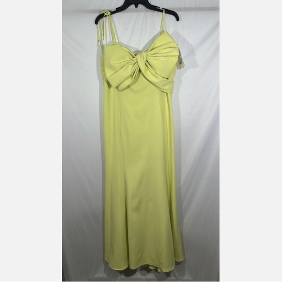 NWT $458 Mac Duggal [ 14W ] Bow Front‎ Strapless Crepe Gown in Lime Green